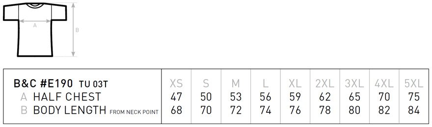 B & C #E190 Size Chart